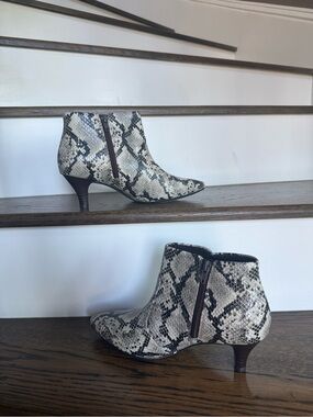 Clarks Snake-Print Ankle Boots in Gray and Black